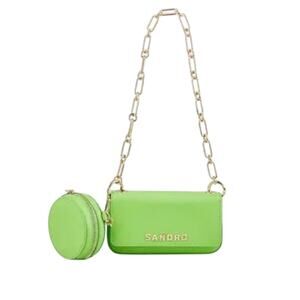 NWT $360 SANDRO totemo shoulder bag LIME GREEN with gold chain +zip coin purse
